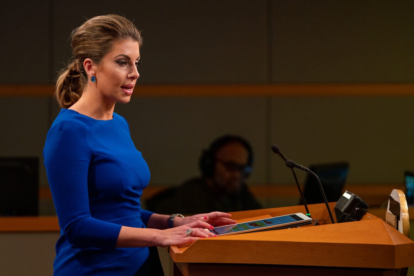 Morgan Ortagus, the U.S. State Department spokeswoman, holds a press briefing at the department in Washington, D.C., on Sept. 12, 2019. Credit: Ron Przysucha/State Department.