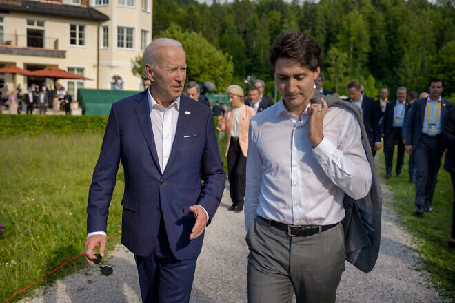 U.S. President Joe Biden walks with Canadian Prime Minister Justin Trudeau after G7 leaders delivered remarks at the launch of the Partnership for Global Infrastructure during the G7 summit, June 26, 2022, at Schloss Elmau in Krün, Germany. Credit: Adam Schultz/White House.
