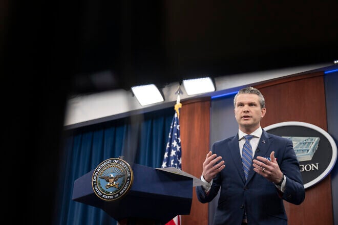 U.S. Secretary of Defense Pete Hegseth is interviewed live on "Fox and Friends" from the Pentagon, Jan. 31, 2025. Credit: U.S. Navy Petty Officer 1st Class Alexander Kubitza/U.S. Department of Defense.