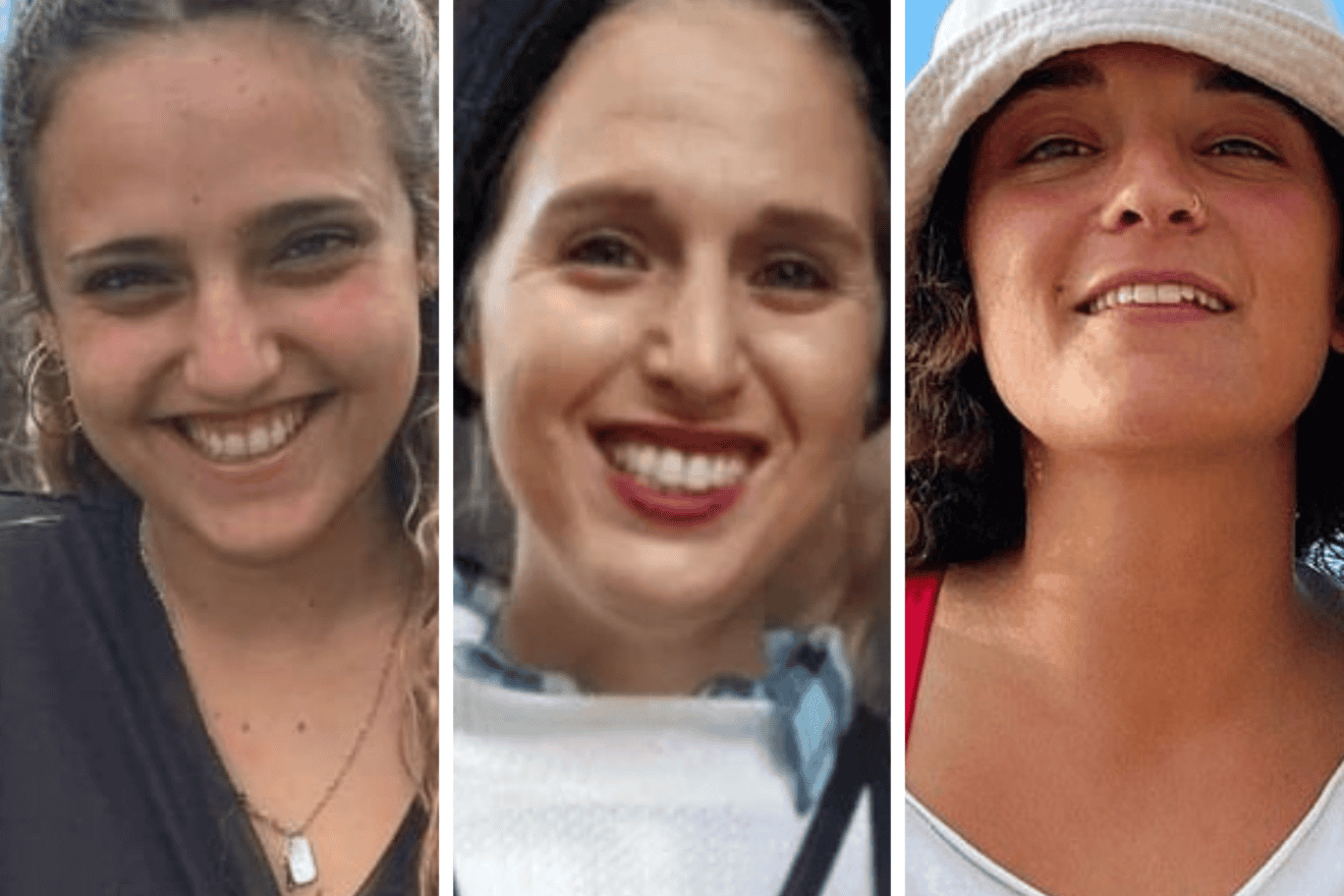 Israeli hostages (from left) Romi Gonen, Doron Steinbrecher and Emily Damari. Credit: Courtesy of the Hostages and Missing Families Forum.