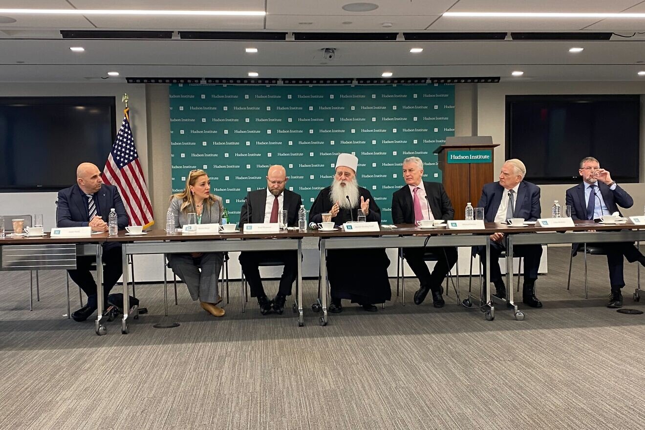 Sheikh Mowafaq Tarif, the spiritual leader of the Druze community in Israel, speaks at a Hudson Institute event in Washington, D.C., Jan. 8, 2025. Photo by Andrew Bernard.