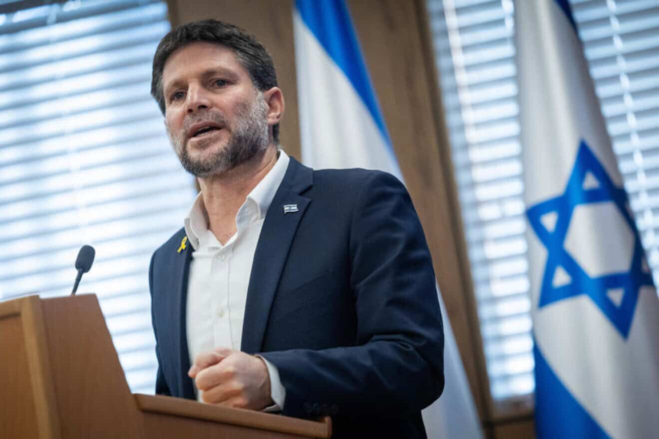 Israel Finance Minister Bezalel Smotrich attends a press conference on the plan for the return of northern residents to their homes, at the Ministry of Finance in Jerusalem, on Jan. 5, 2025. Photo by Yonatan Sindel/Flash90.