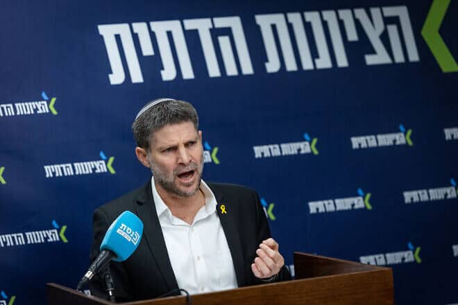 Israeli Finance Minister Bezalel Smotrich leads a meeting of his Religious Zionism Party at the Knesset in Jerusalem, Jan. 27, 2025. Photo by Chaim Goldberg/Flash90.
