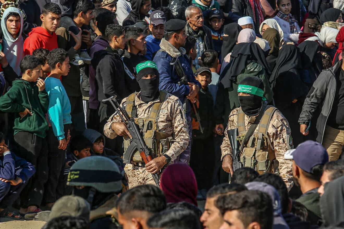 Hamas terrorists in Khan Yunis, the southern Gaza Strip, Jan. 30, 2025. Photo by Abed Rahim Khatib/Flash90.