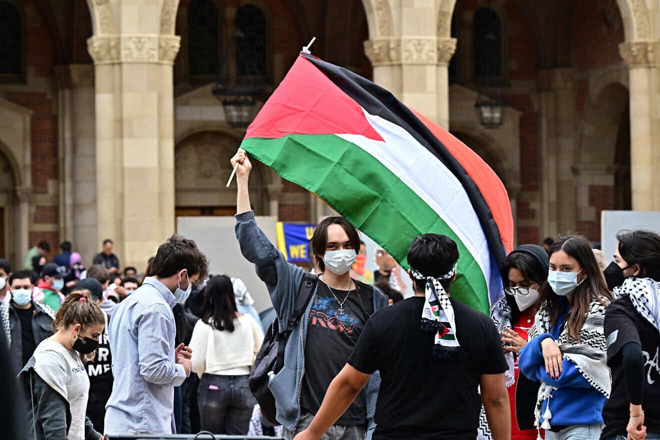 Pro-Palestinian students and activists demonstrate at the University of California, Los Angeles (UCLA) on April 25, 2024. Photo by Frederic J. Brown/AFP via Getty Images.
