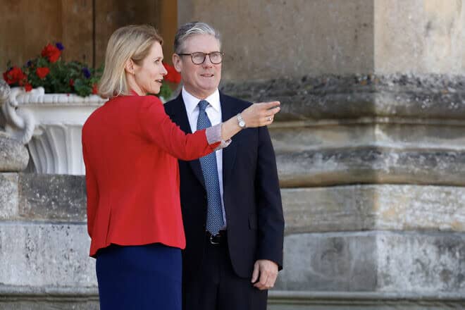 U.K. Prime Minister Keir Starmer greets Kaja Kallas on July 18, 2024. Photo by Ludovic Marin/AFP via Getty Images.