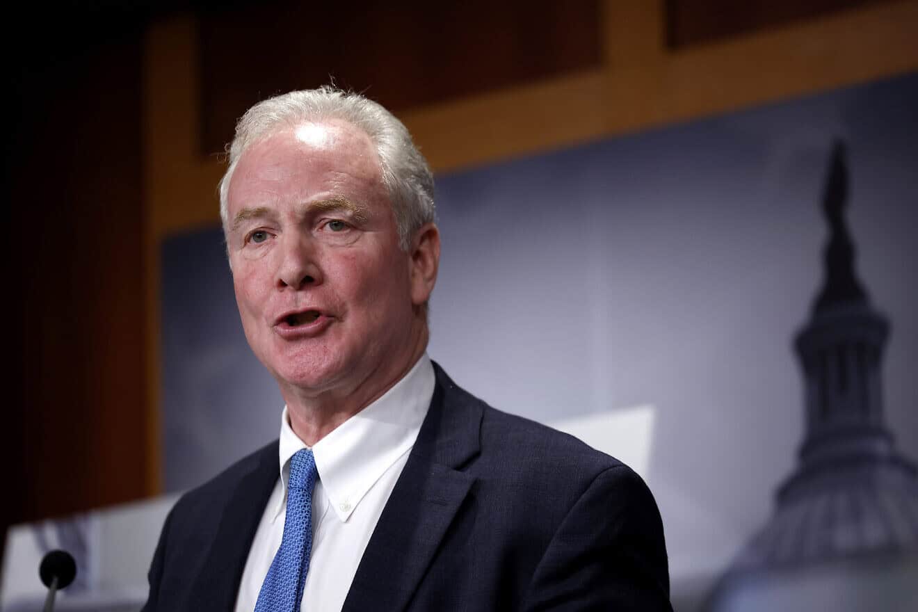 U.S. Sen. Chris Van Hollen speaks at a news conference on restricting arms sales to Israel at the U.S. Capitol on Nov. 19, 2024. Photo by Kevin Dietsch/Getty Images.