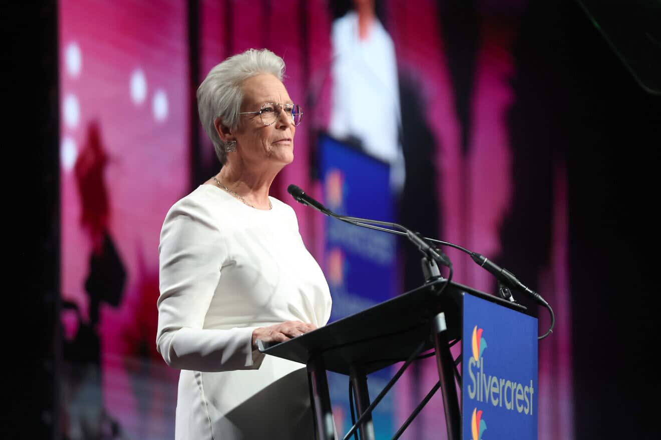 Actress Jamie Lee Curtis speaks onstage during the 36th Annual Palm Springs International Film Awards at Palm Springs Convention Center on Jan. 3, 2025 in Palm Springs, California.  Photo by Matt Winkelmeyer/Getty Images for Palm Springs International Film Society.