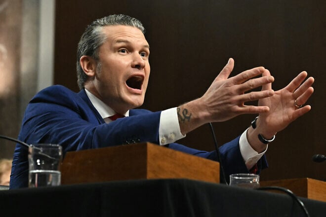 Pete Hegseth, U.S. President-elect Donald Trump's nominee for defense secretary, testifies during his confirmation hearing before the Senate Armed Services Committee on Capitol Hill on Jan. 14, 2025 in Washington, D.C. (Photo by Saul Loeb/AFP via Getty Images.