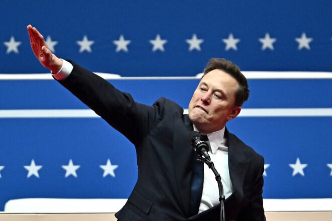 Tesla and SpaceX CEO Elon Musk gestures as he speaks during the inaugural parade inside Capitol One Arena, in Washington, DC, on Jan. 20, 2025. Credit: Angela Weiss/AFP/via Getty Images.