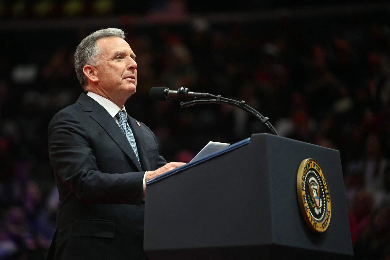 Special envoy to the Middle East Steve Witkoff speaks during the inaugural parade inside Capital One Arena, in Washington, DC, on Jan. 20, 2025. Photo by Jim Watson/AFP via Getty Images.