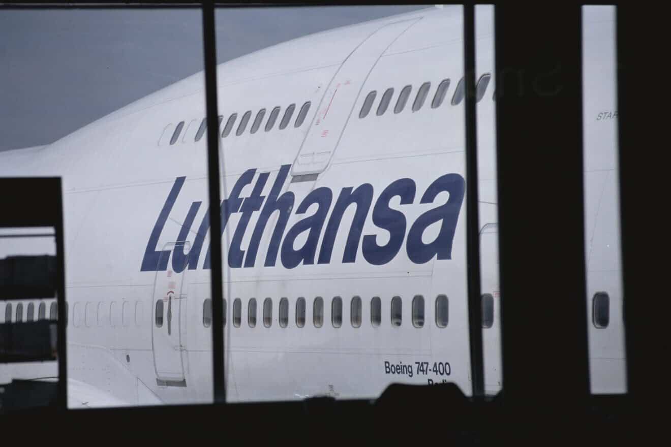 Lufthansa Airlines at a Frankfurt Airport terminal. Photo by James Leynse/Corbis via Getty Images.
