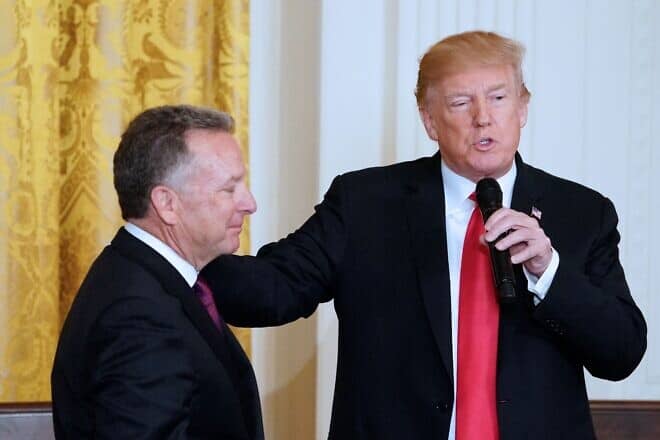 U.S. President Donald Trump speaks with his friend Steve Witkoff in the East Room of the White House, March 1, 2018. Photo by Mandel Ngan/AFP via Getty Images.