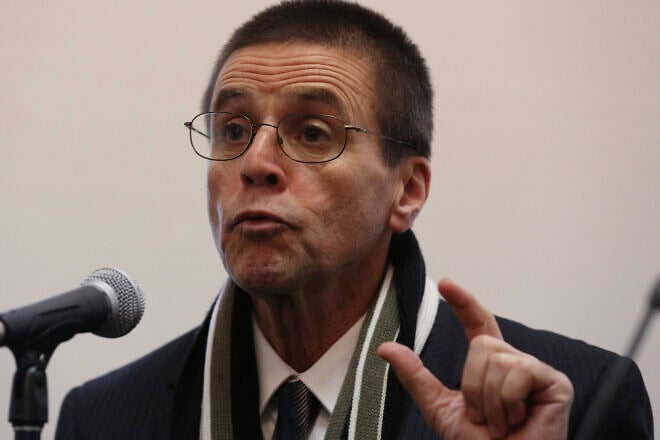 Hassan Diab at a press conference sponsored by Amnesty International Canada in Ottawa, Ontario, following his return to Canada, after being released from a French prison regarding the 1980 bombing of a Paris synagogue that left four dead and some 40 wounded, Jan. 17, 2018. Photo by Lars Hagberg/AFP via Getty Images.