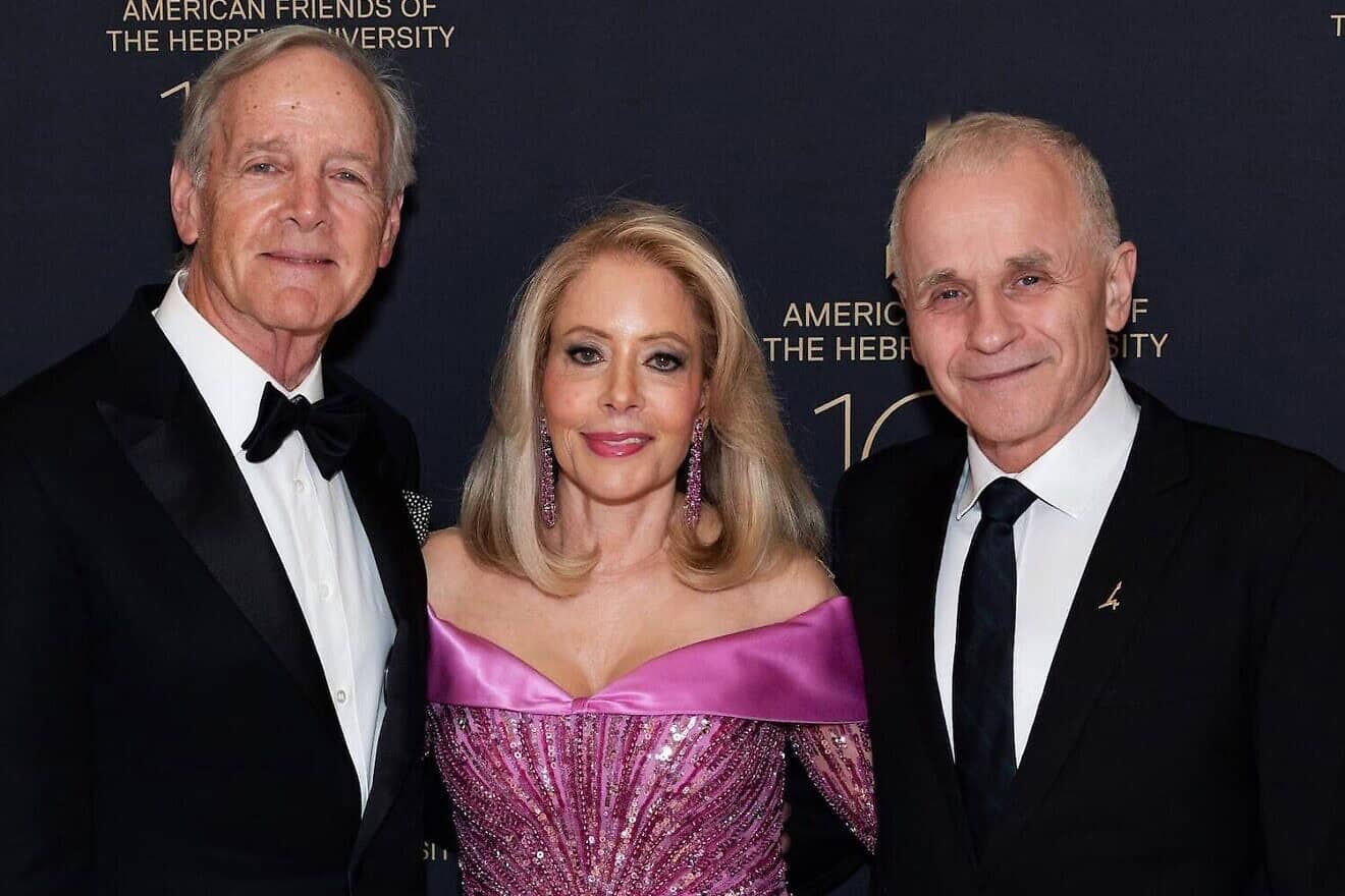 American Friends of the Hebrew University 2025 Scopus Award Recipients (from left) Lew and Ali Sanders with Asher Cohen, president of the Hebrew University of Jerusalem. Credit: Courtesy.