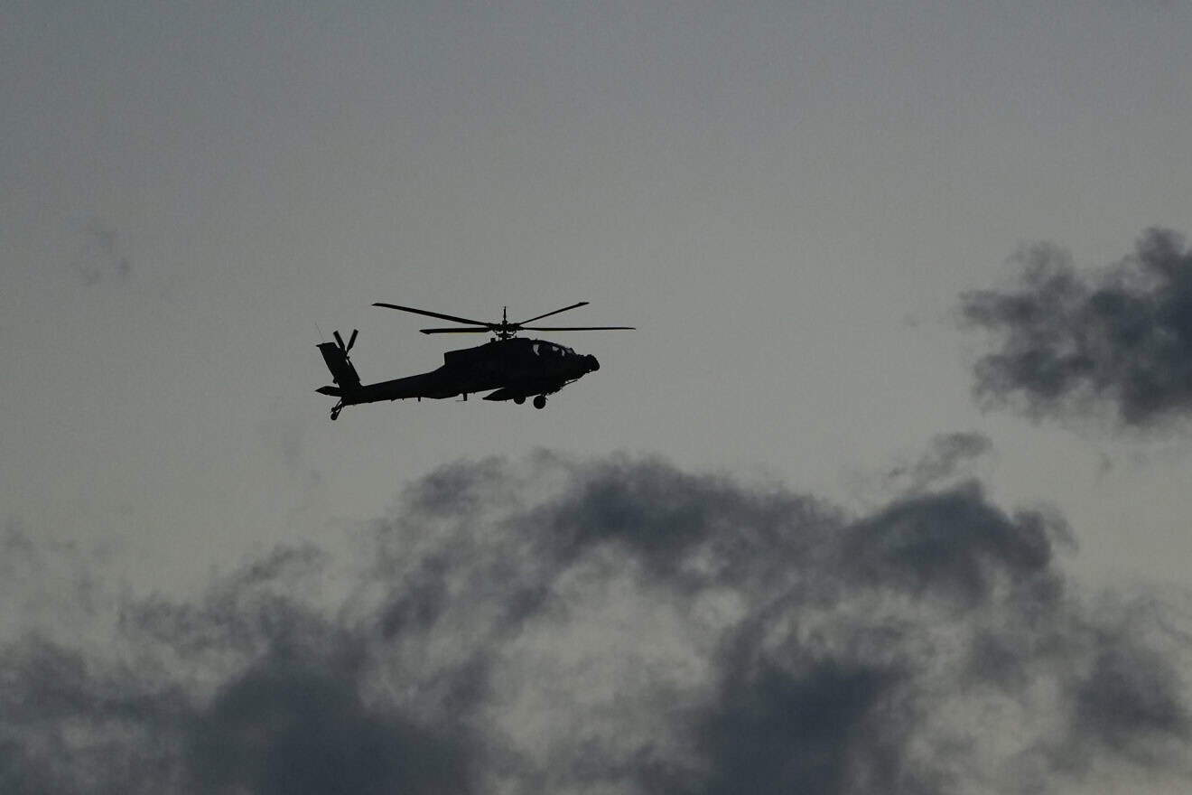 An Israeli Air Force helicopter near the border with Lebanon, on Oct. 17, 2024. Photo by Ayal Margolin/Flash90.