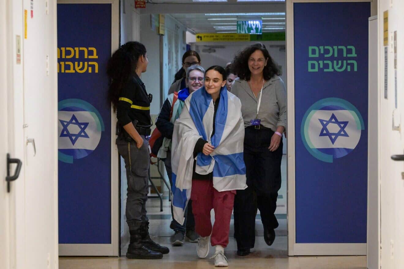 Former Hamas hostage Emily Damari, 28, is seen after her release at Sheba Medical Center in Ramat Gan on Jan. 19, 2024. Photo by Maayan Toaf/GPO.