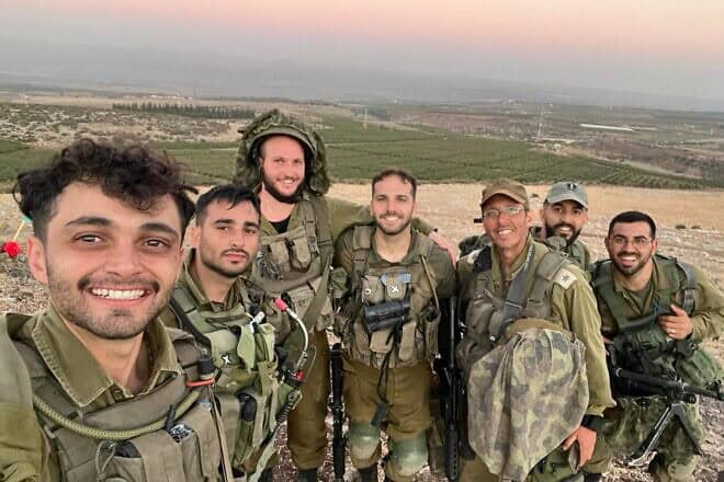 Saadia Dery (right) and Idan Siboni (center) with Alexandroni Brigade comrades. Credit: Courtesy of Idan Siboni.