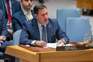Jonathan Miller, deputy Israeli envoy to the United Nations, addresses the U.N. Security Council meeting on the situation in the Middle East, on Jan. 3, 2025. Credit: Manuel Elías/U.N. Photo.