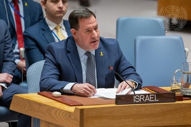 Jonathan Miller, deputy Israeli envoy to the United Nations, addresses the U.N. Security Council meeting on the situation in the Middle East, on Jan. 3, 2025. Credit: Manuel Elías/U.N. Photo.