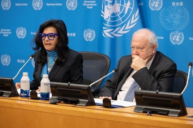 Miguel Ángel Moratinos, high representative for the United Nations Alliance of Civilizations, briefs reporters on the launch of UN Action Plan to Enhance Monitoring and Response to Antisemitism, on Jan. 17, 2025. Credit: Manuel Elías/U.N. Photo.