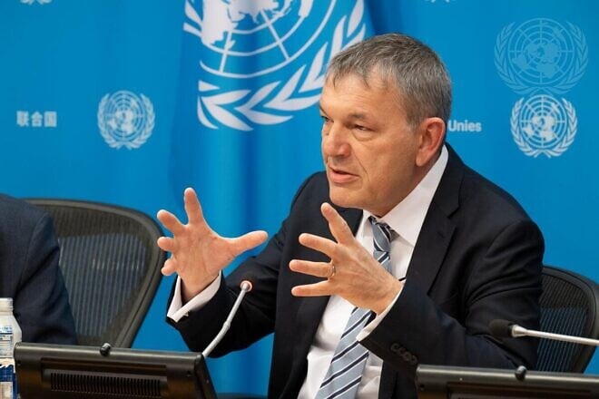Philippe Lazzarini, commissioner-general of UNRWA, briefs reporters at U.N. headquarters, on Jan. 17, 2025. Credit: Evan Schneider/U.N. Photo.