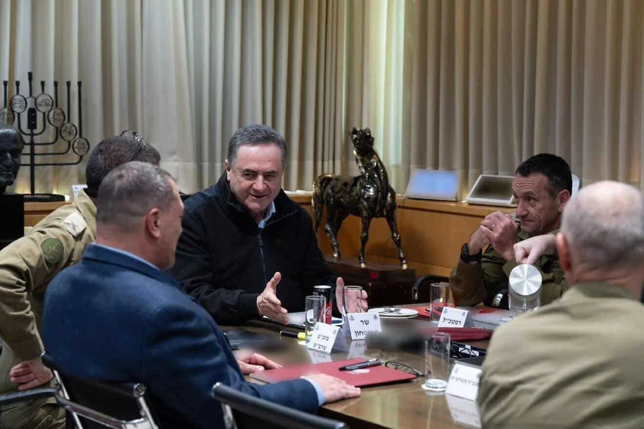 Israeli Defense Minister Israel Katz during a meeting with top military officials on the war against Hamas in Gaza, Jan. 9, 2024. Photo by Ariel Hermoni/Ministry of Defense.
