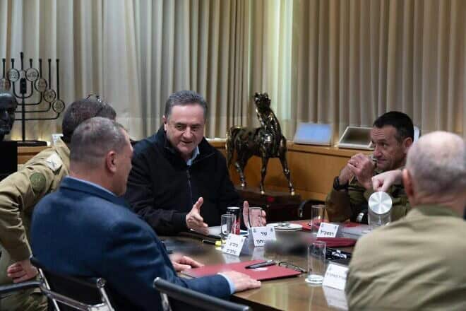 Israeli Defense Minister Israel Katz during a meeting with top military officials on the war against Hamas in Gaza, Jan. 9, 2024. Photo by Ariel Hermoni/Ministry of Defense.