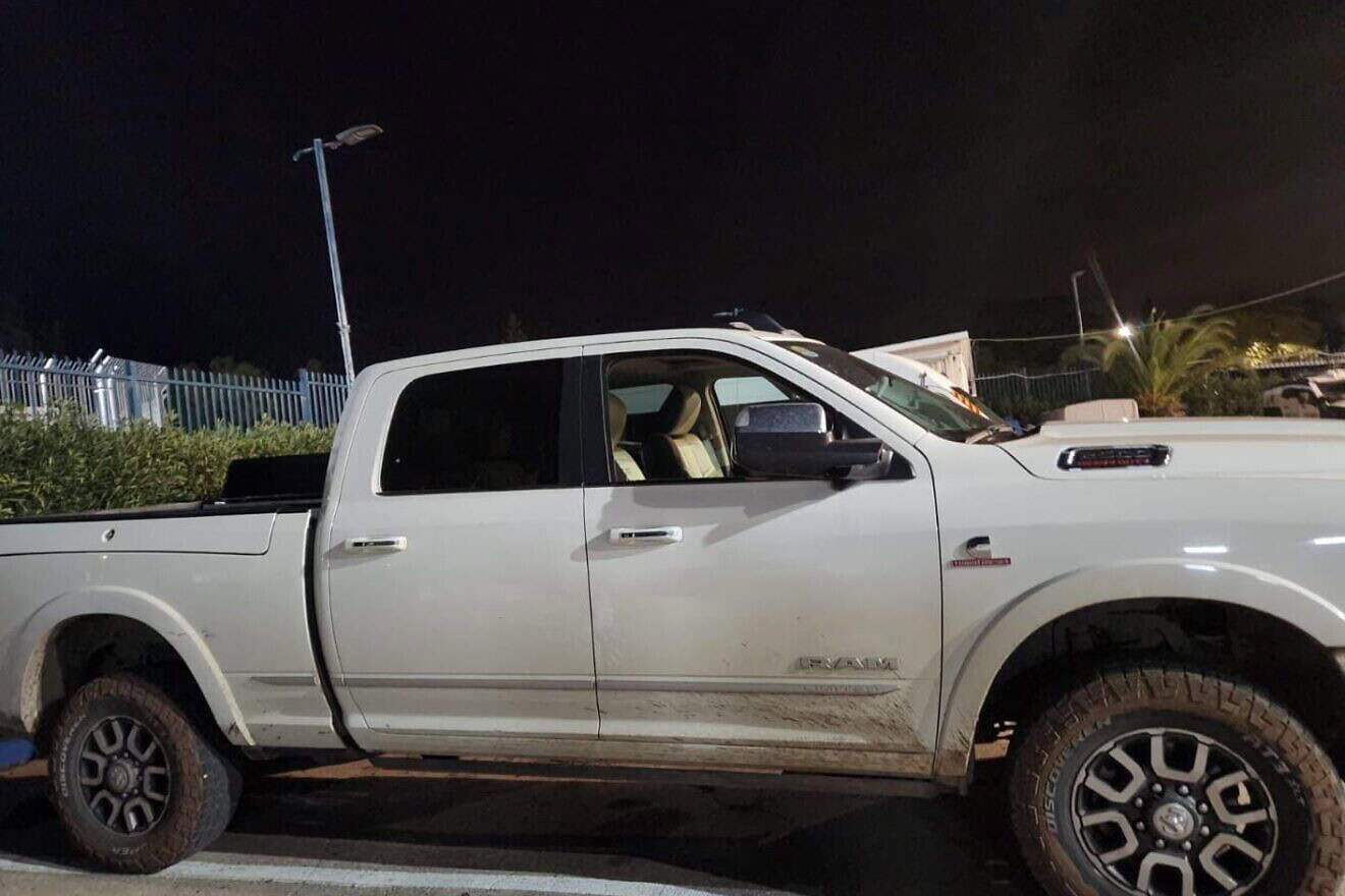 The pickup truck that two Israelis used to cross the border into Syria before being apprehended on Jan. 4, 2024. Credit: Israel Police.