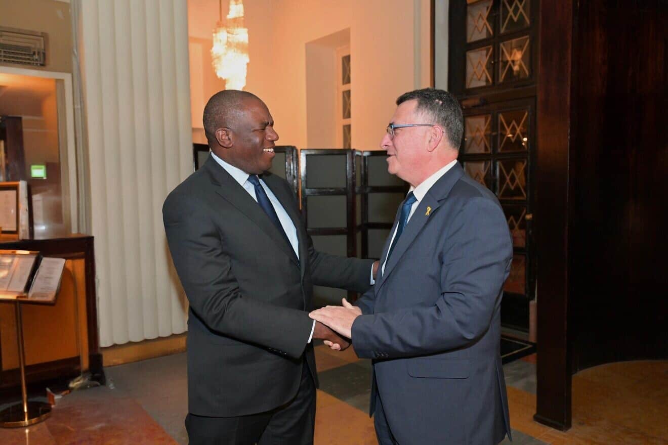 British Foreign Secretary David Lammy (left) meets with Israeli Foreign Minister Gideon Sa'ar in Jerusalem on Jan. 12, 2025. Credit: Israeli Foreign Ministry.