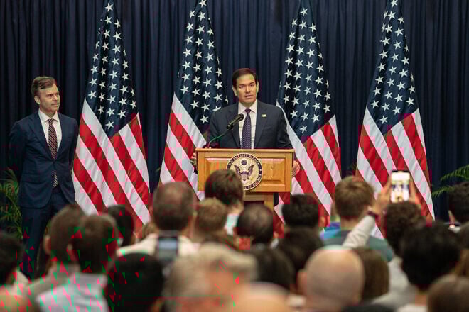 U.S. Secretary of State Marco Rubio speaks at the U.S. embassy in Panama City, Panama, Feb. 2, 2025. Credit: Freddie Everett/U.S. State Department.