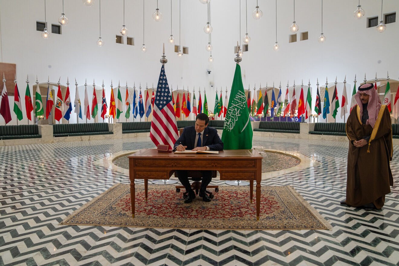 U.S. Secretary of State Marco Rubio meets with Saudi Arabian Foreign Minister Faisal bin Farhan at the Ministry of Foreign Affairs in Riyadh, Saudi Arabia, Feb. 17, 2025. Credit: Freddie Everett/U.S. State Department.