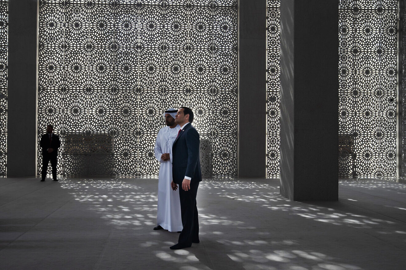U.S. Secretary of State Marco Rubio tours the Abrahamic Family House with Mohammed Khalifa al Mubarak in Abu Dhabi, United Arab Emirates, Feb. 19, 2025. Credit: Freddie Everett/U.S. State Department.