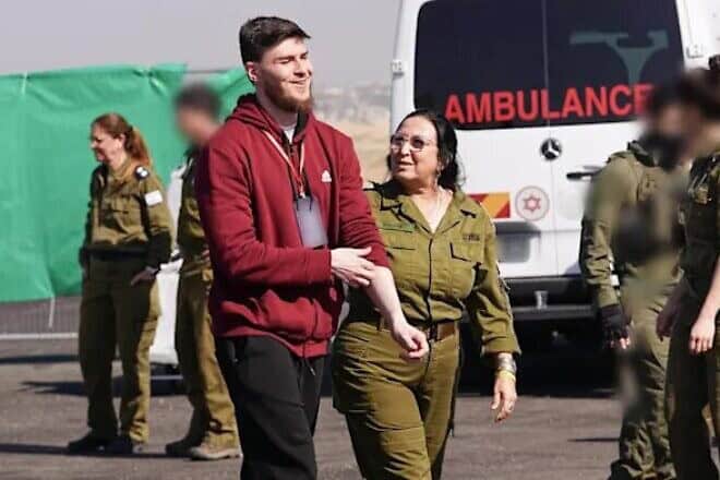 Alexander Troufanov enters into the hands of Israeli forces, inside the Gaza Strip, Feb. 15, 2025. Credit: IDF Spokesperson's Unit.