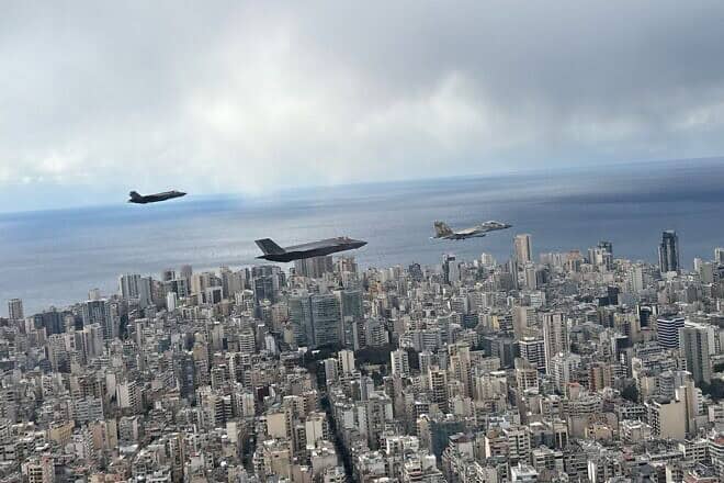 Israeli Air Force fighter jets over Beirut, Feb. 23, 2025. Credit: Israel Defense Forces.