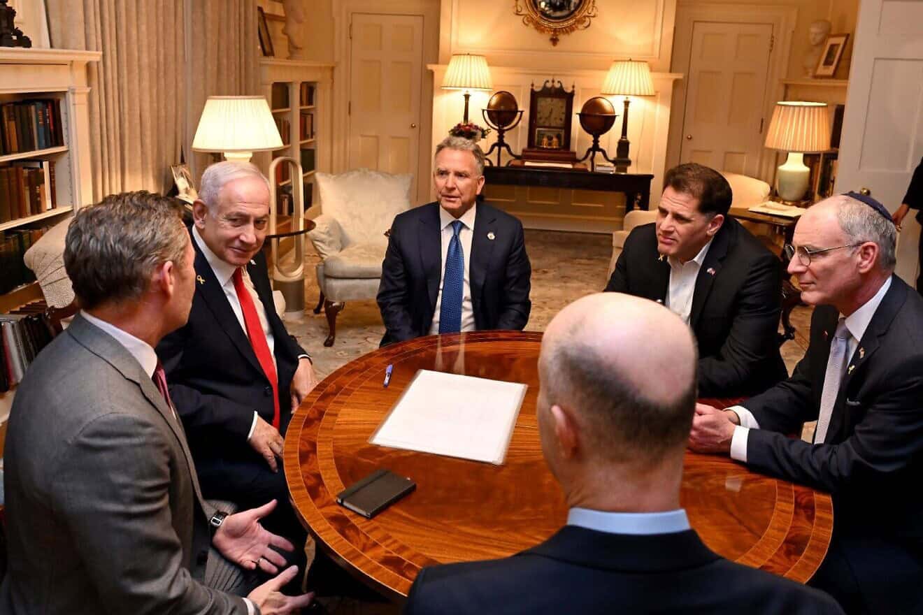 Israeli Prime Minister Benjamin Netanyahu, U.S. special envoy to the Middle East Steve Witkoff, and other senior officials during a meeting in Washington to discuss the continuation of the Gaza ceasefire and hostage release deal, Feb. 3, 2025. Photo by Avi Ohayon/GPO.