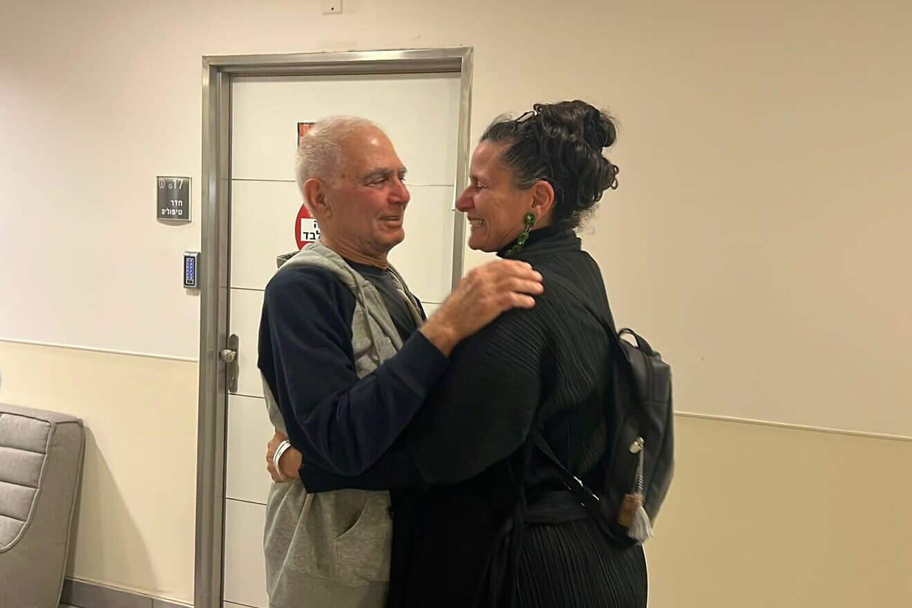 Efrat Machikawa is reunited with her uncle, redeemed captive Gadi Moses, at the Ichilov Hospital in Tel Aviv on Jan. 31, 2025. Credit: Efrat Machikawa.