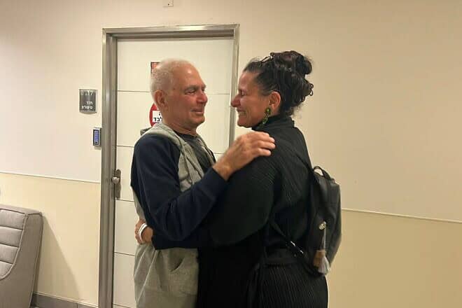 Efrat Machikawa is reunited with her uncle, redeemed captive Gadi Moses, at the Ichilov Hospital in Tel Aviv on Jan. 31, 2025. Credit: Efrat Machikawa.