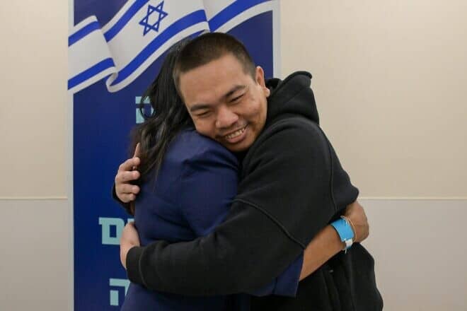 Freed Thai hostages meet their family members at Shamir Medical Center in Be'er Yakov, Israel on Feb. 4, 2025. Photo by Ma'ayan Toaf/GPO.