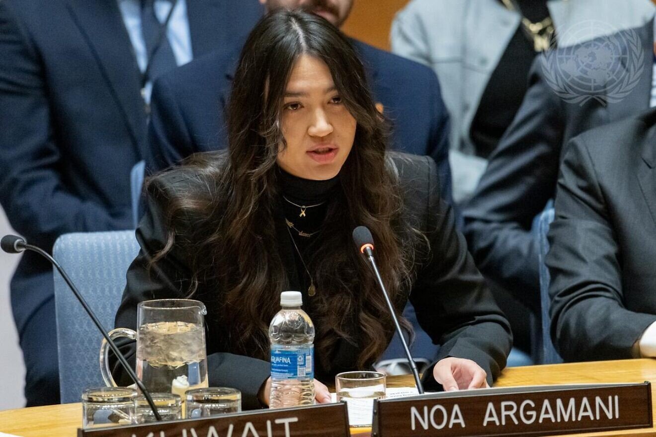 Rescued hostage Noa Argamani briefs the United Nations Security Council meeting on the situation in the Middle East, Feb. 25, 2025. Credit: Manuel Elías/U.N. Photo.