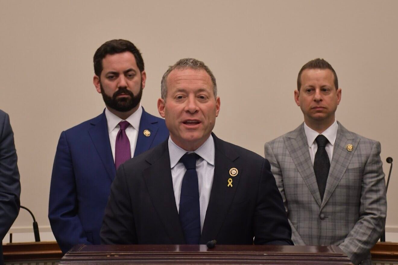 Rep. Josh Gottheimer (D-N.J.) introduces the Antisemitism Awareness Act, Feb. 5, 2025. Credit: Courtesy of the office of Rep. Josh Gottheimer.