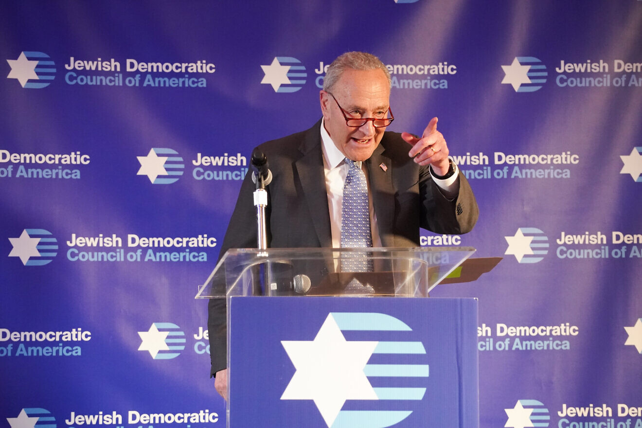Senate Majority Leader Chuck Schumer (D-N.Y.) at the Jewish Democratic Council of America’s 2024 Leadership Summit, May 20, 2024. Credit: Jewish Democratic Council of America.