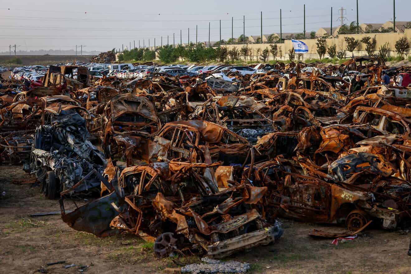 A view of cars charred by Hamas terrorists during the massacre in southern Israel on Oct. 7, 2023, at a field near the Israeli border with the Gaza Strip, Nov. 26, 2023. Photo by Yossi Zamir/Flash90.