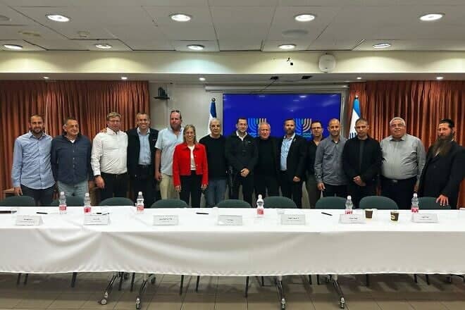 Israeli Agriculture and Food Security Minister Avi Dichter at a rare meeting with the heads of the Yesha Council, on March 23, 2025. Credit: Yesha Council.