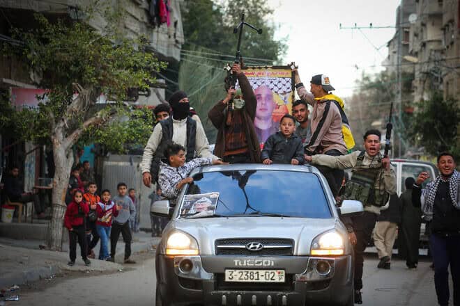 A Palestinian prisoner returns to Gaza as part of a deal between Israel and Hamas on Feb. 8, 2025. Photo by Ali Hassan/Flash90.