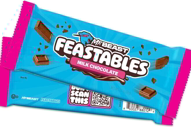 A chocolate bar under the MrBeast Feastables brand certified kosher by the Orthodox Union. Credit: Courtesy.