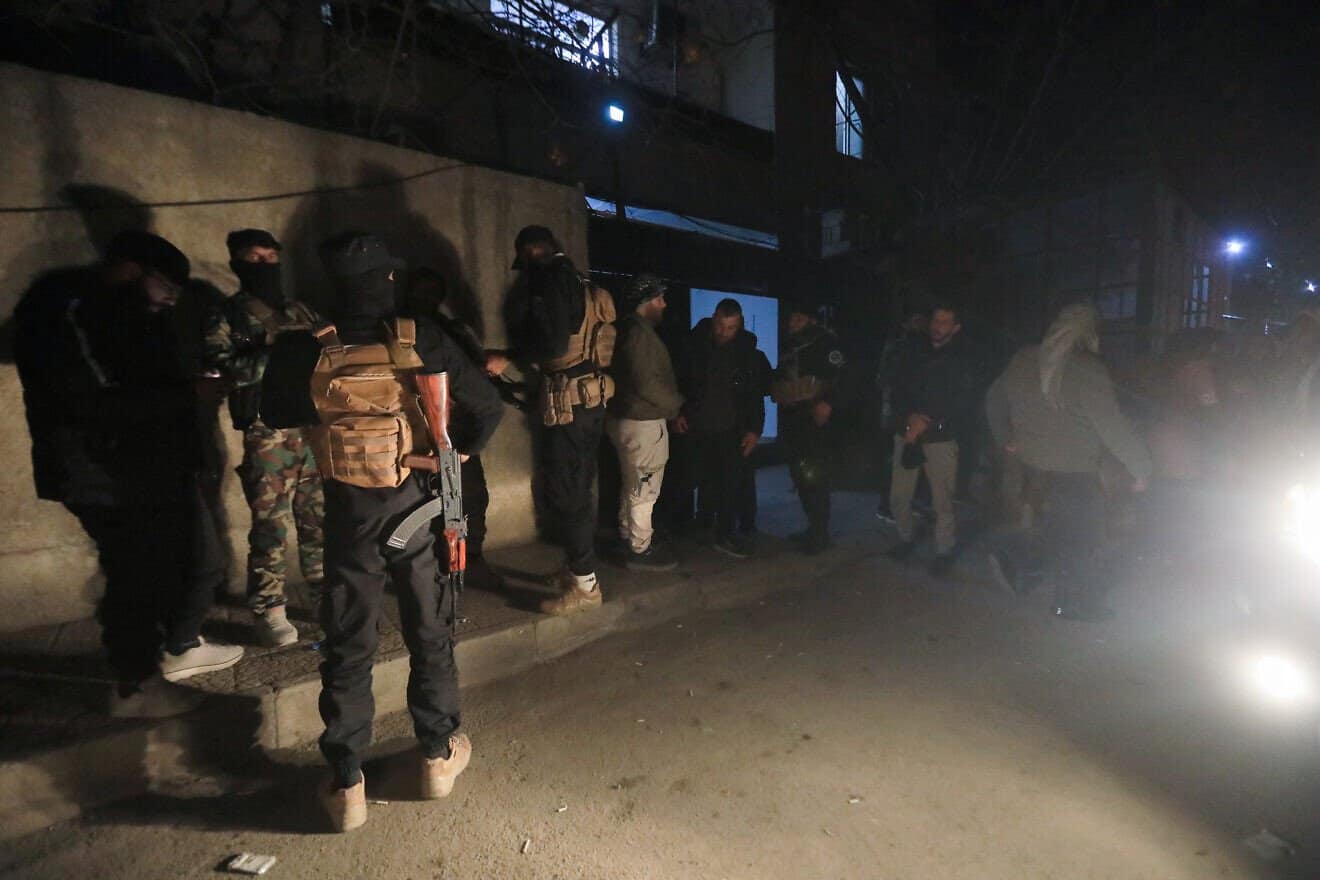 Members of Syria's new security forces deploy in the mostly Druze and Christian Jaramana suburb of Damascus, on March 2, 2025. Photo by Bakr Alkasem/AFP via Getty Images.