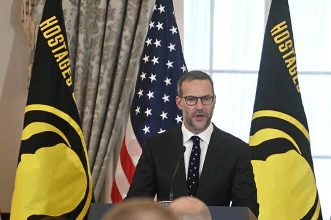 Adam Boehler, special envoy for hostage affairs, speaks during a U.S. hostage and wrongful detainee flag-raising ceremony at the U.S. State Department in Washington, D.C., on March 6, 2025. Photo by Jim Watson/AFP via Getty Images.