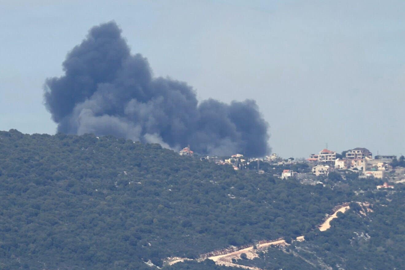 Smoke billows after an Israeli airstrike on the Southern Lebanese village of Sejoud on March 22, 2025. Photo by Rabih Daher/AFP via Getty Images.