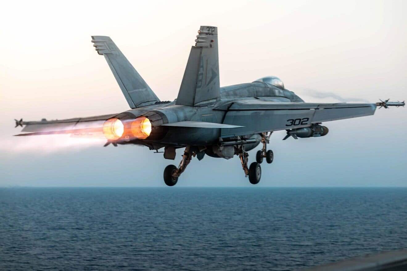 A U.S. fighter jet lifts off from the USS Harry S. Truman aircraft carrier for operations in the U.S. Central Command area of responsibility. Source: @CENTCOM/X.